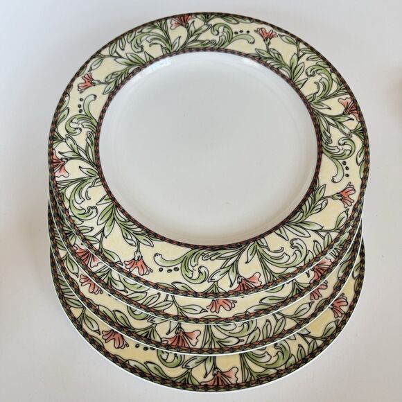 4 Vintage Oneida Table Trends Eden Plates 10.75” Floral Stoneware 1998 Korea